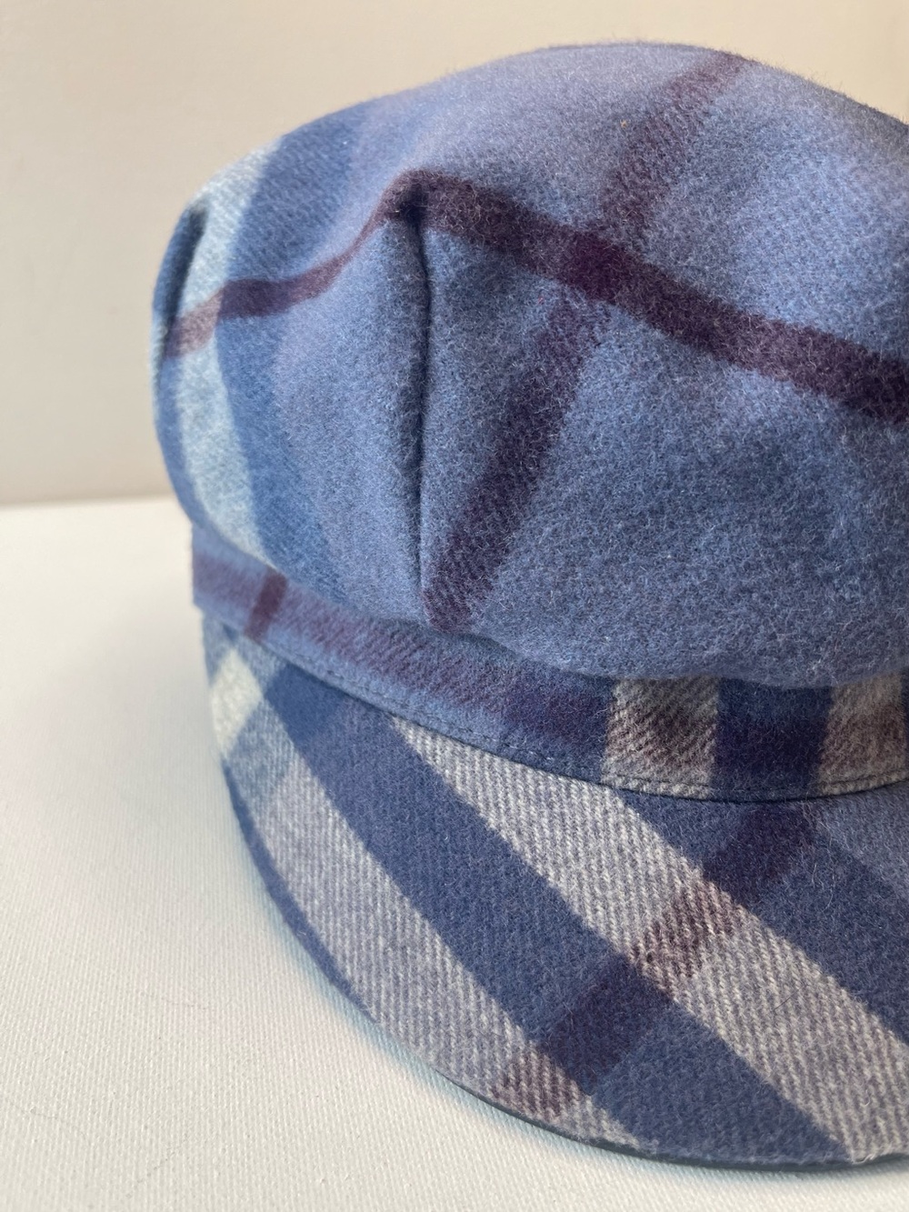 EUC AUTHENTIC BURBERRY WOOL/CASHMERE NEWSBOY HAT SIGNATURE PLAID MUTED BLUE SZ M - Picture 3 of 12